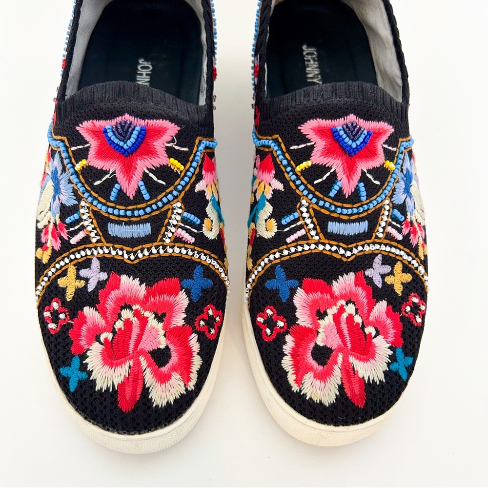 Johnny Was Festival Slip On Sneaker Floral Loafer Beaded Black Pink Boho 9.5 - Picture 4 of 10